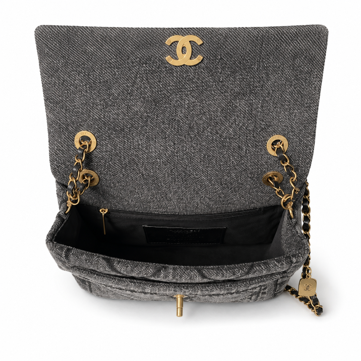 Chanel Denim Quilted Flap Bag | CC Turn-Lock Gold Chain Dark — 24x35cm