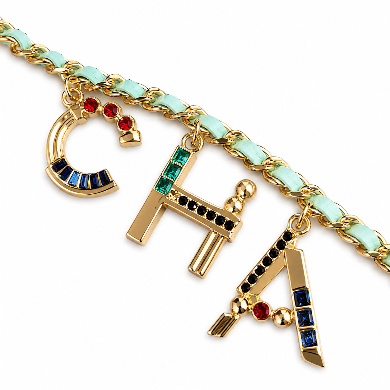 Chanel Aqua Turquoise Croc-Embossed Flap Bag | Pearl CC Turn-Lock & Letter Charm Chain
