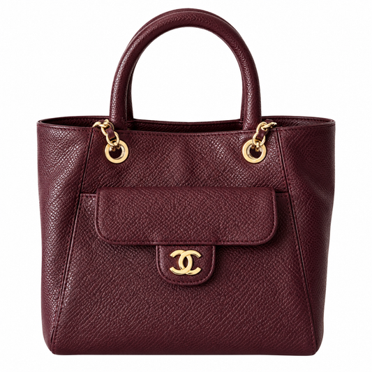 Chanel Neo Executive Caviar Tote Bag Burgundy Gold 25cm