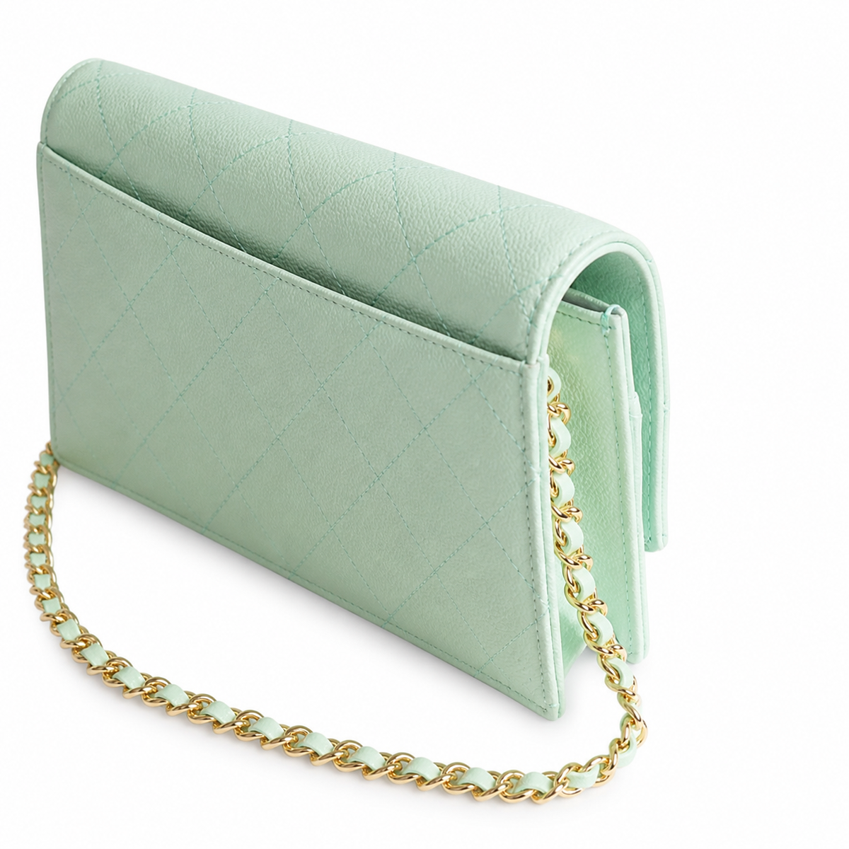 Chanel Mint Green Lambskin WOC | Tone-on-Tone CC & Gold Chain — 19cm