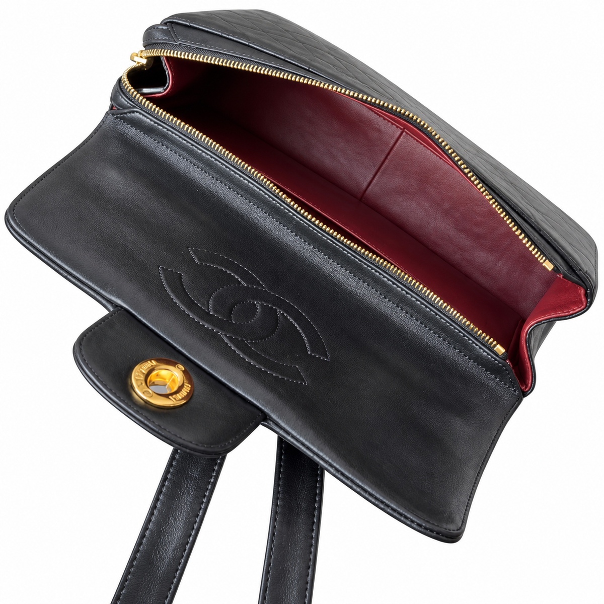Chanel Quilted Lambskin CC Turn-Lock Backpack Black Gold 28cm