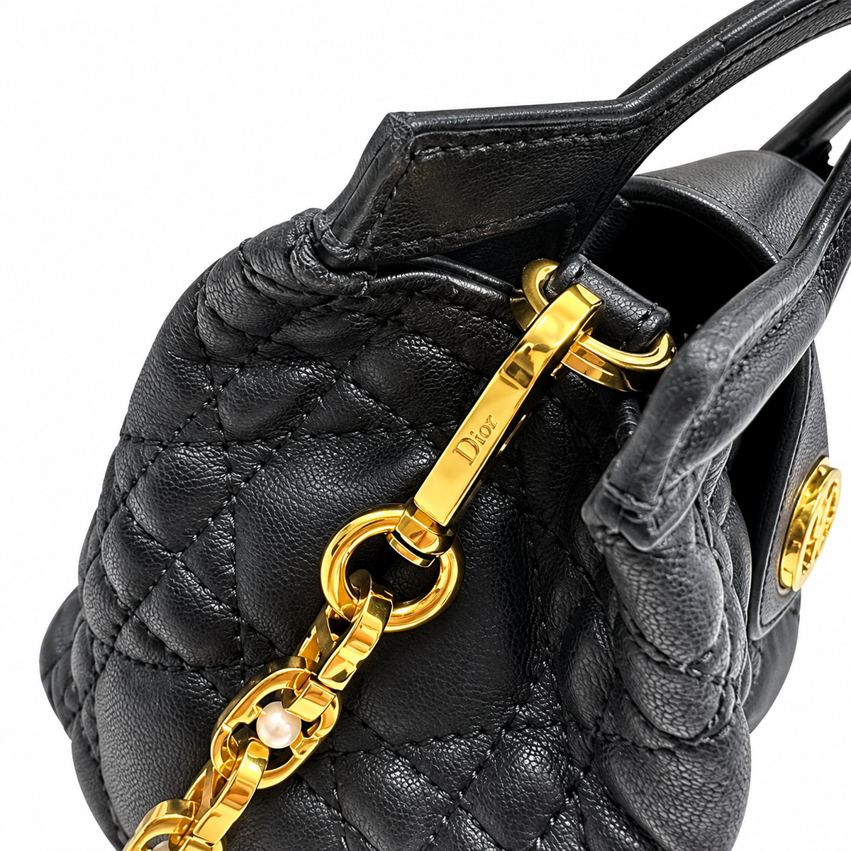 Dior Cannage Quilted Structured Top Handle Bag 18.5cm