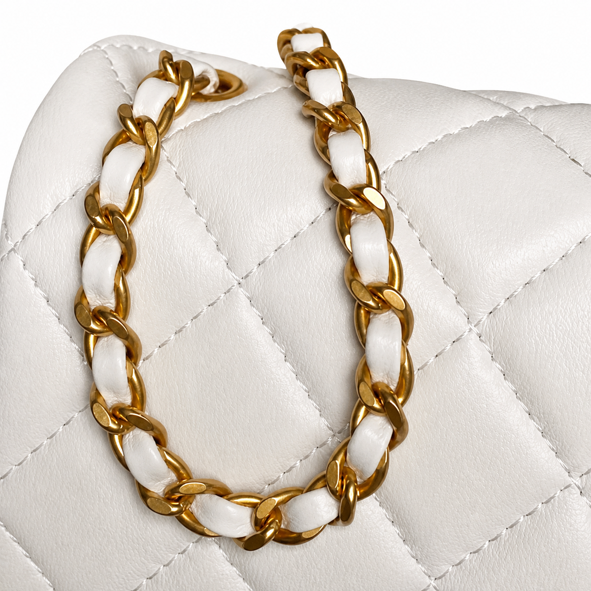 Chanel Mini Square Flap White Lambskin | Oversized CC Turn-Lock & Gold CC Charm — 18cm