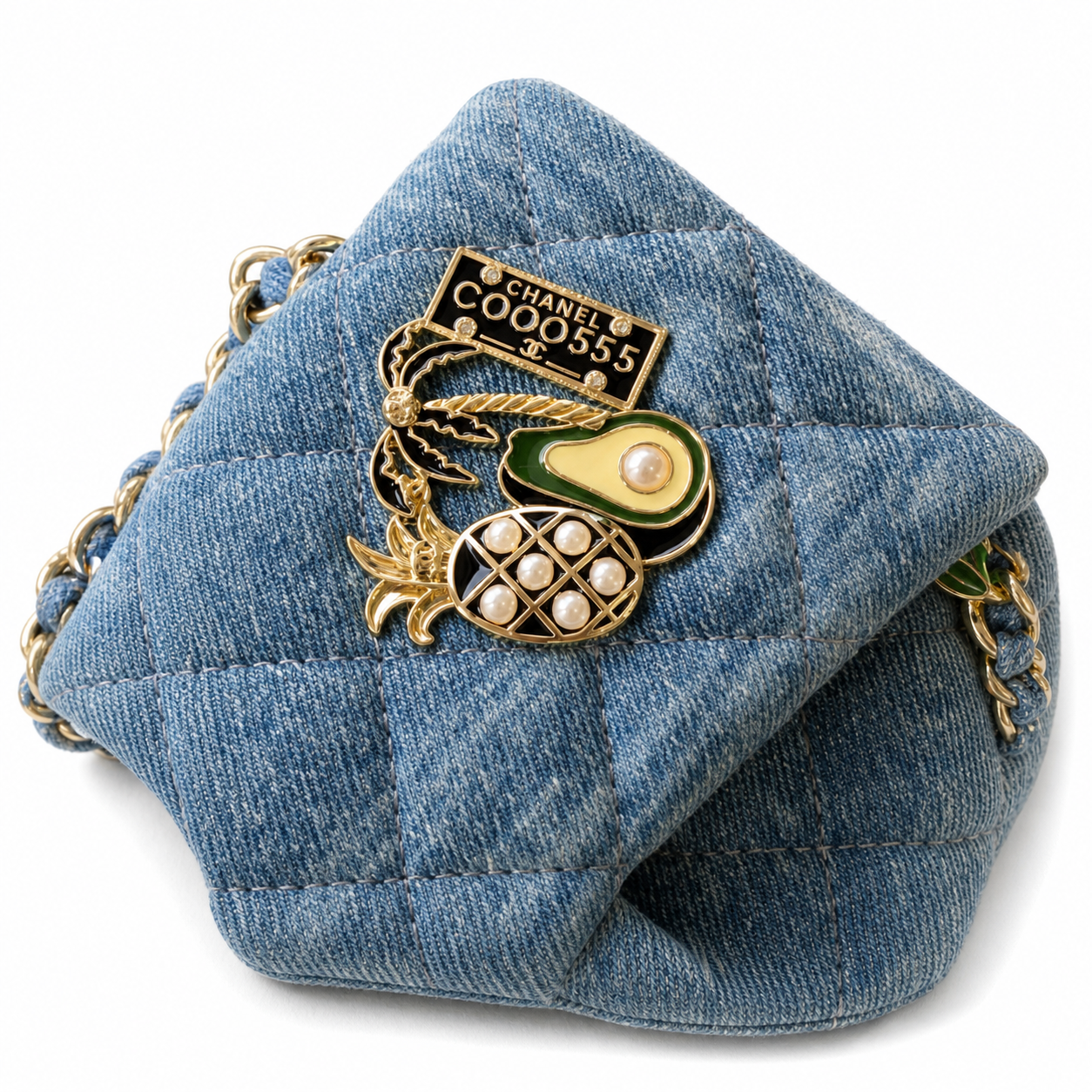 Chanel Denim Quilted Flap Bag | Heart Charm Gold Chain Blue — 20cm