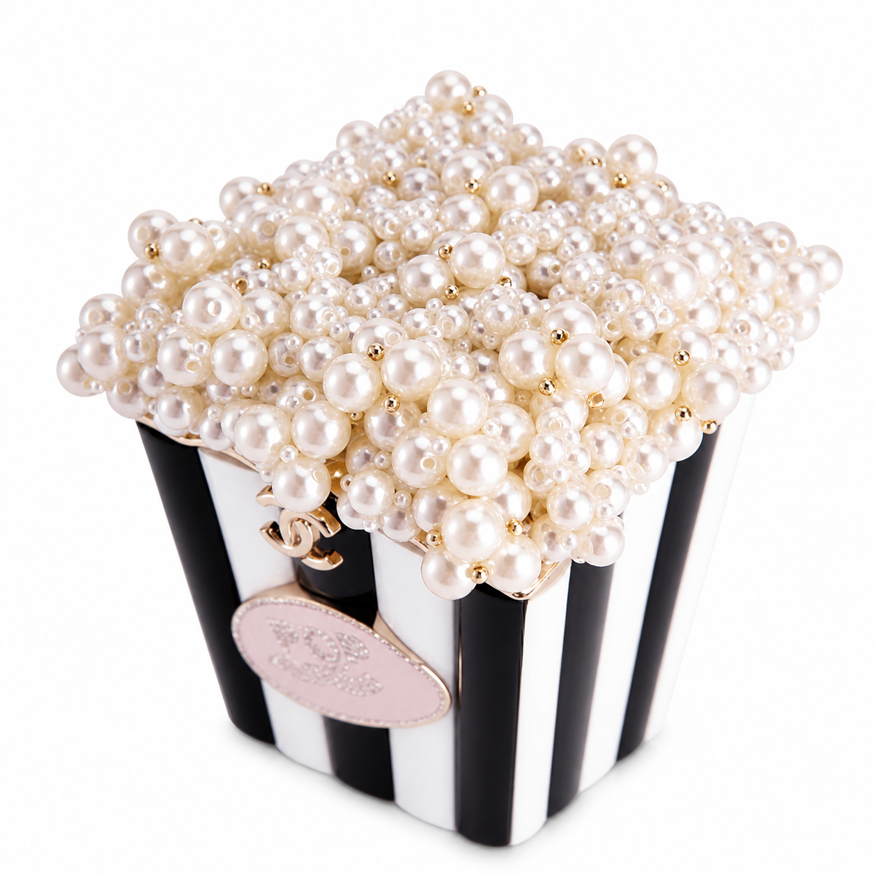 Chanel CC Pop Coco Pearl Popcorn Minaudiere | Black & White Stripe