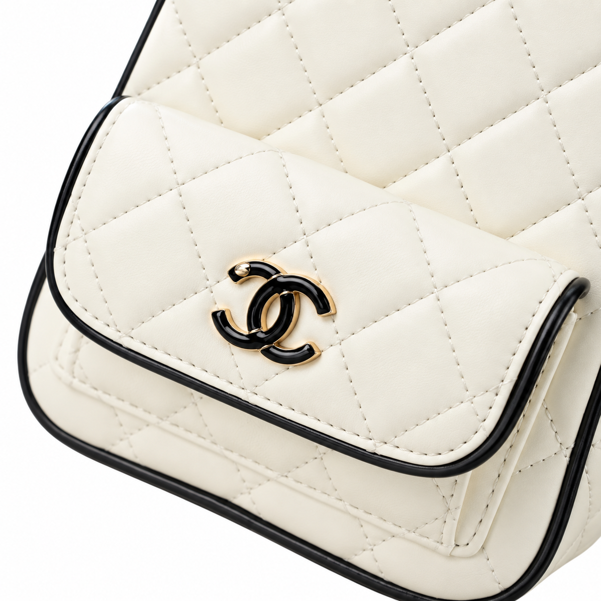 Chanel Quilted Lambskin Mini Backpack Ivory Black Border 18×13×9cm