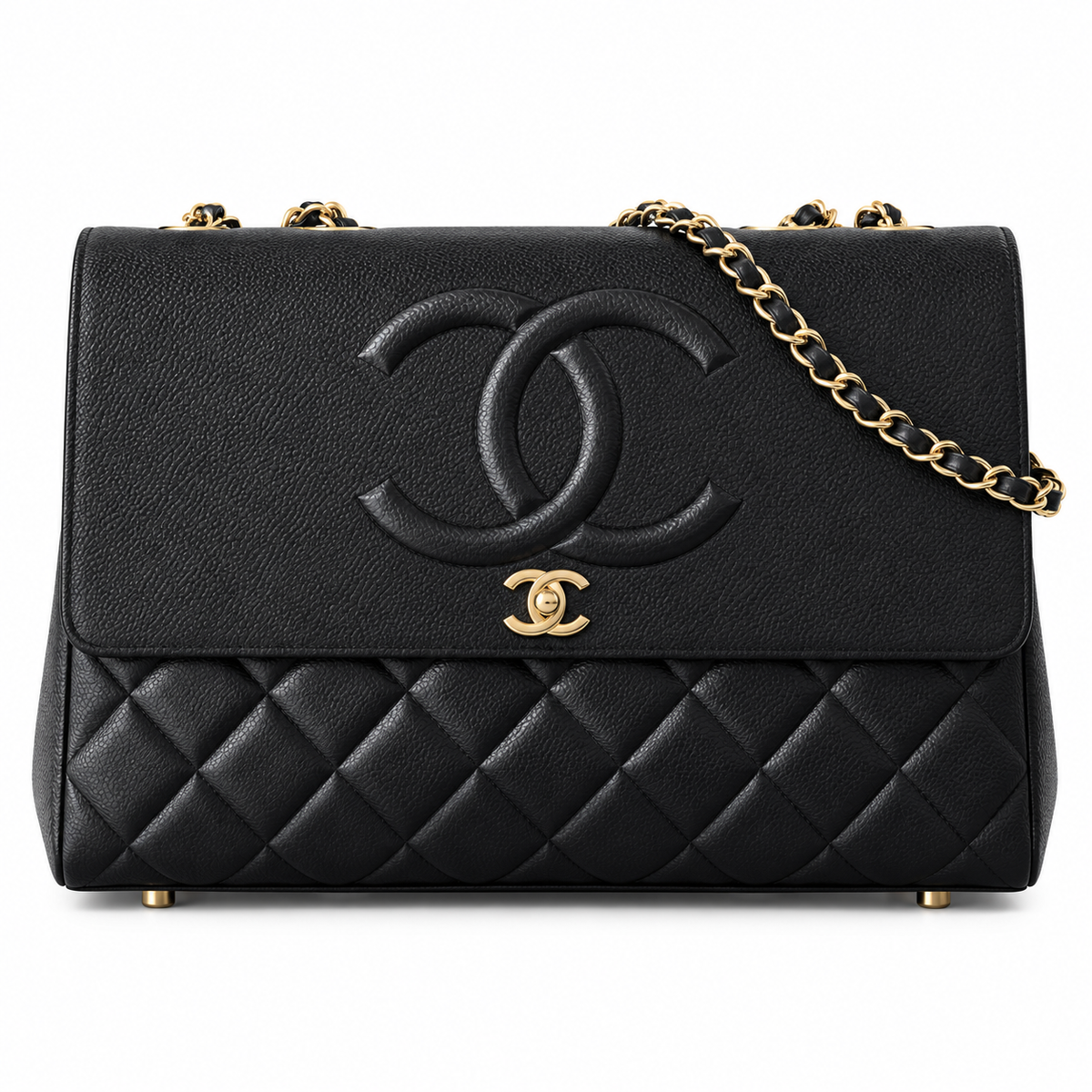 Chanel Grand Shopping Tote GST Quilted Caviar Black Gold 33cm