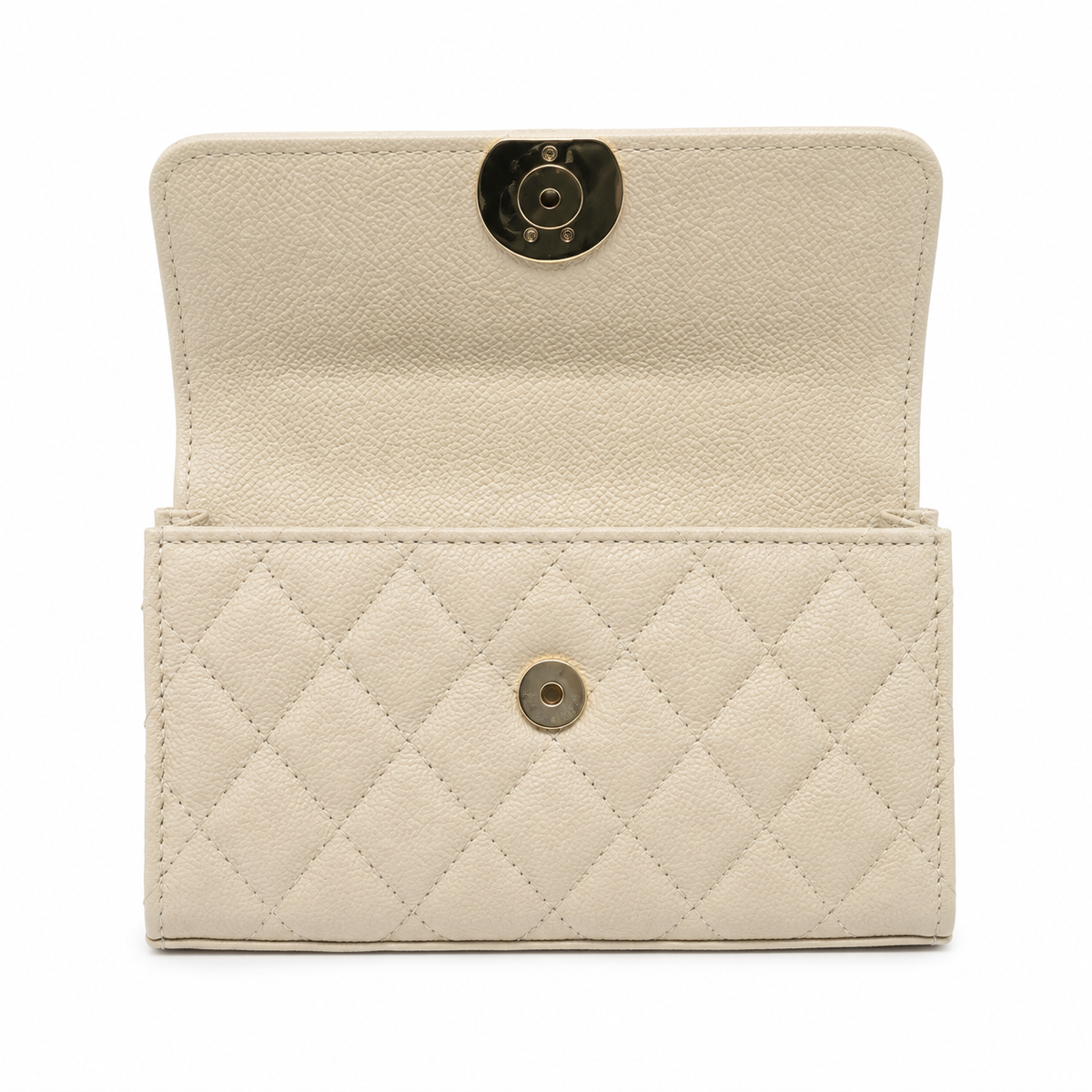 Chanel Ivory Cream Fine-Grain Quilted Mini Top Handle Flap Bag | Gold Chain-Texture CC Turn-Lock & Tonal Ivory Chain