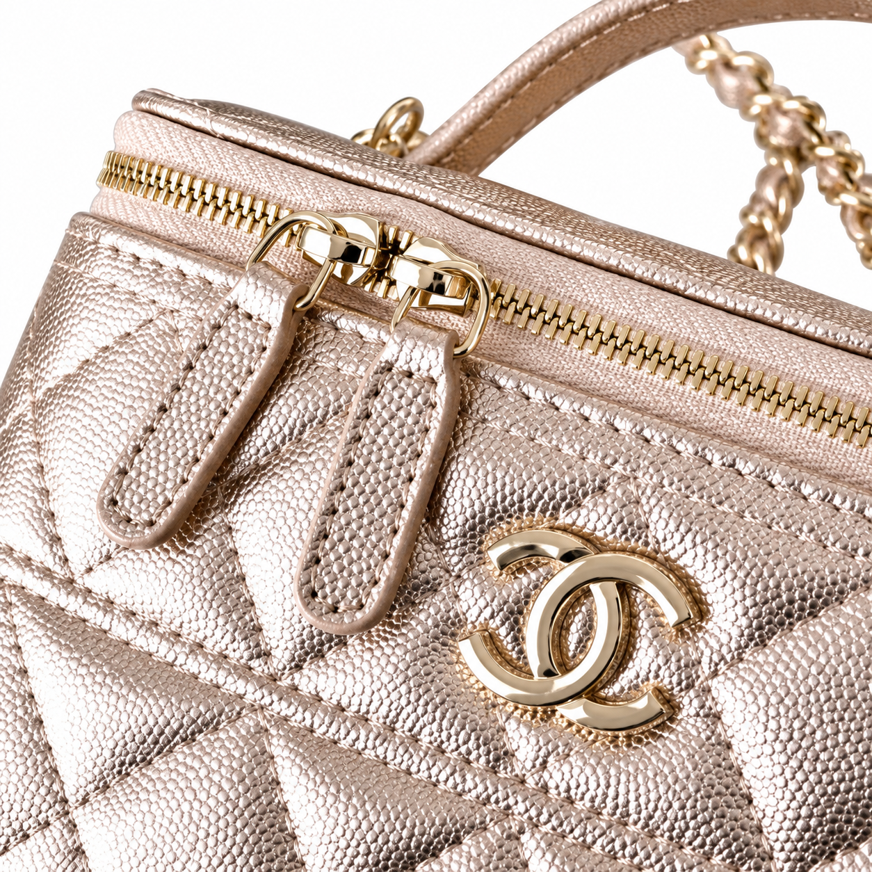 Chanel Quilted Metallic Caviar Vanity Case Rose Gold 17cm
