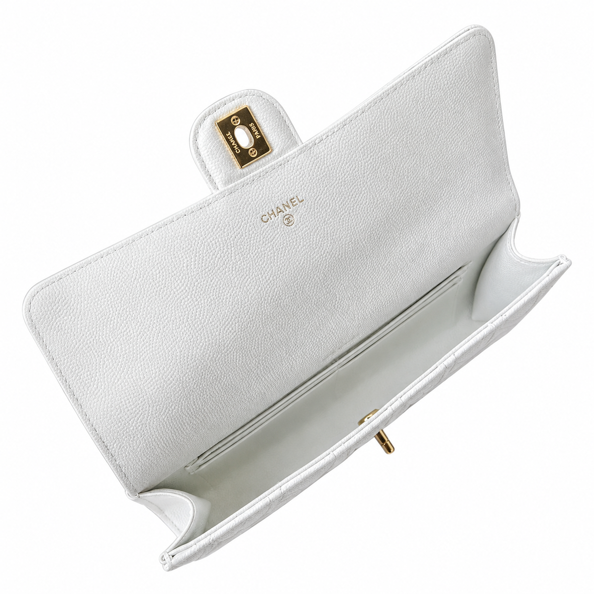 Chanel White Diamond-Quilted Lambskin Elongated Flap Bag | Top Handle & Tonal White Chain