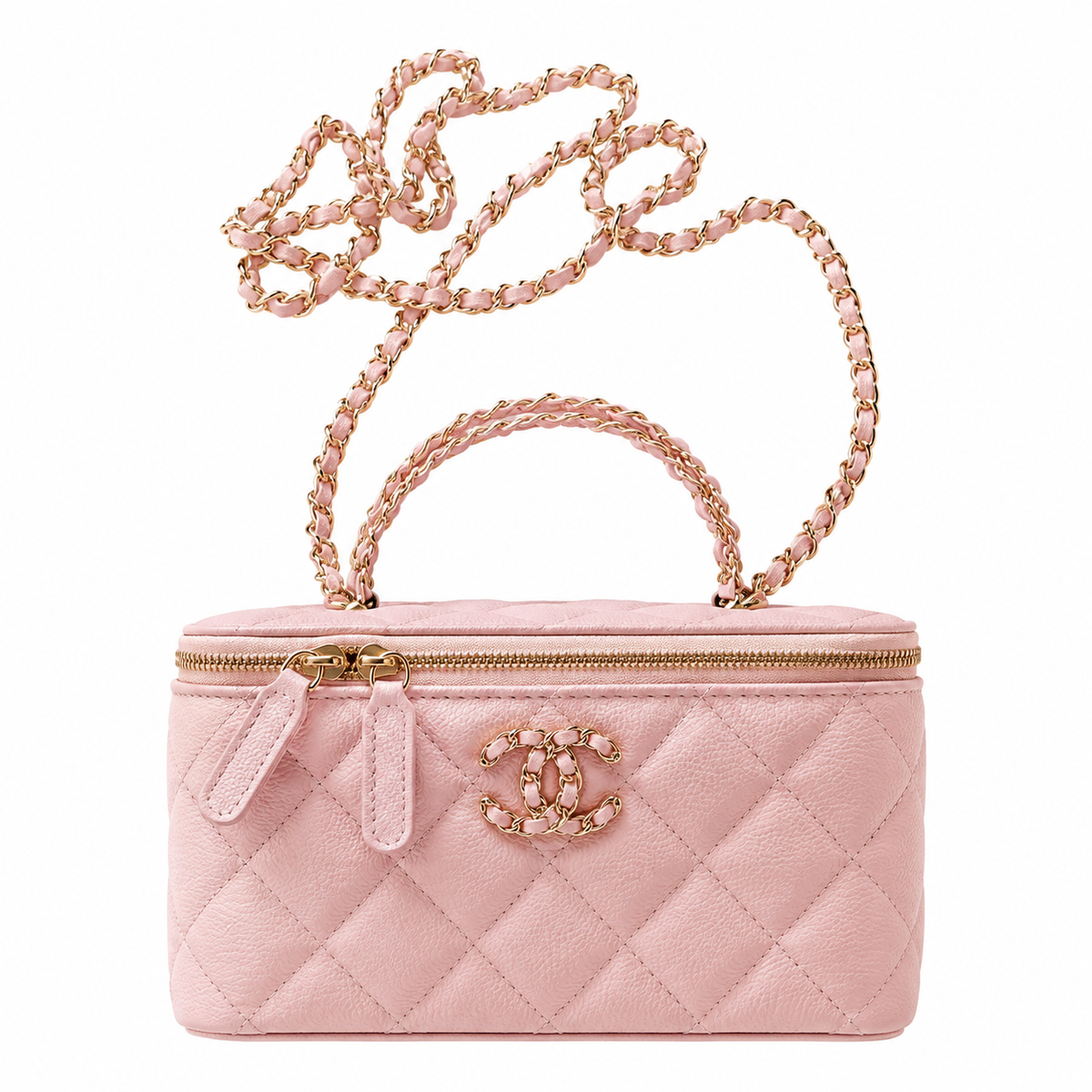 Chanel Pink Quilted Caviar Vanity Box Bag | Built-In Mirror & Silver Chain