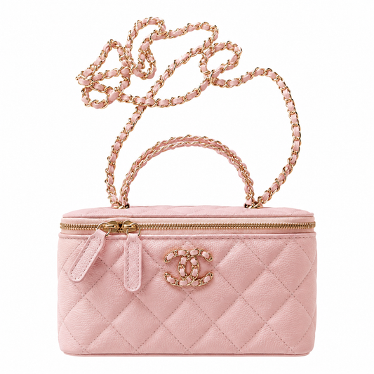 Chanel Pink Quilted Caviar Vanity Box Bag | Built-In Mirror & Silver Chain