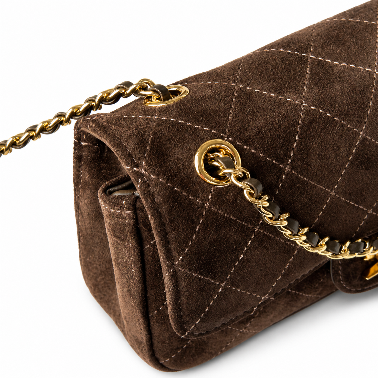 Chanel Classic Single Flap Bag Dark Chocolate Brown Quilted Suede | Aged Gold CC — 20cm