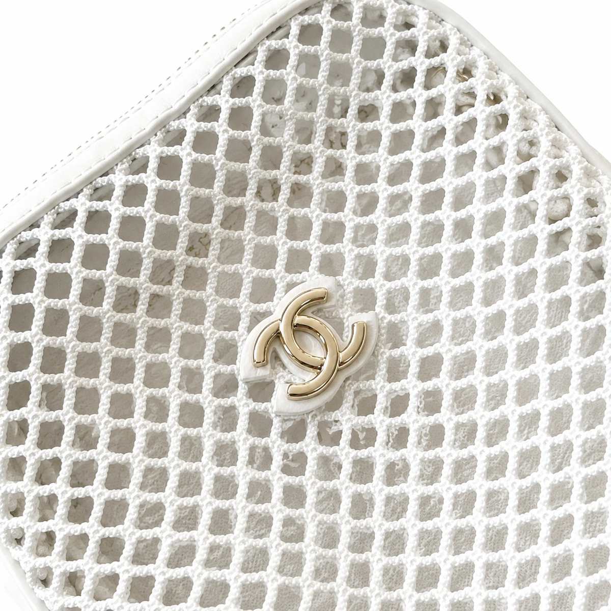 Chanel White Quilted Leather & Mesh Crescent Hobo Bag | Dual-Layer Construction & Silver Zip