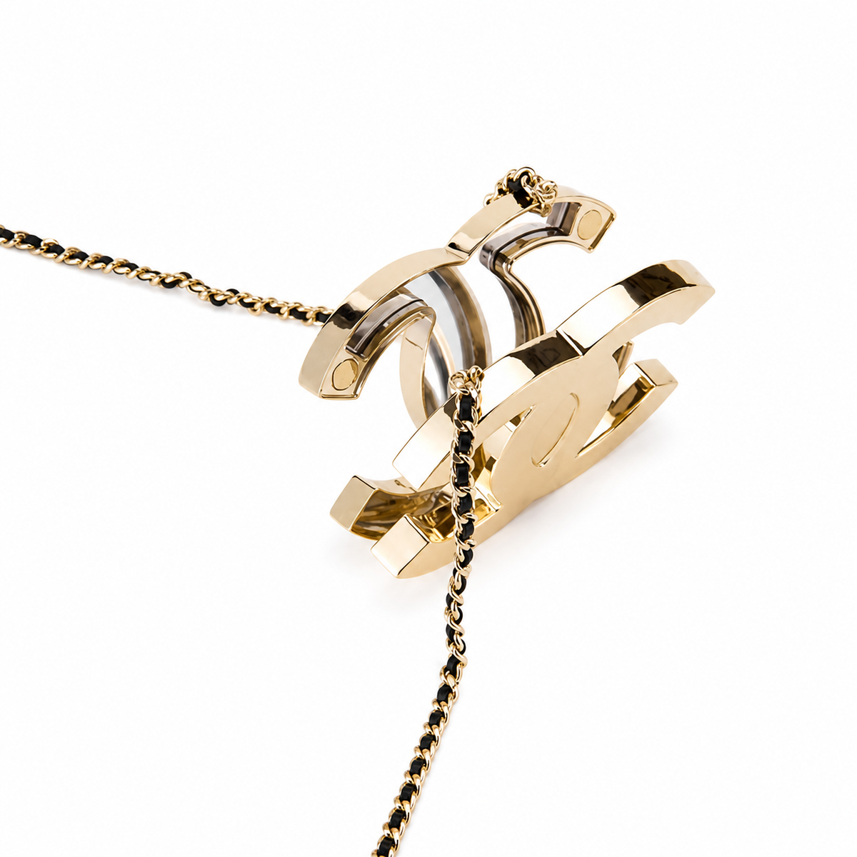 Chanel CC Logo Hard Shell Minaudiere | Gold Mirror & Chain — 10cm