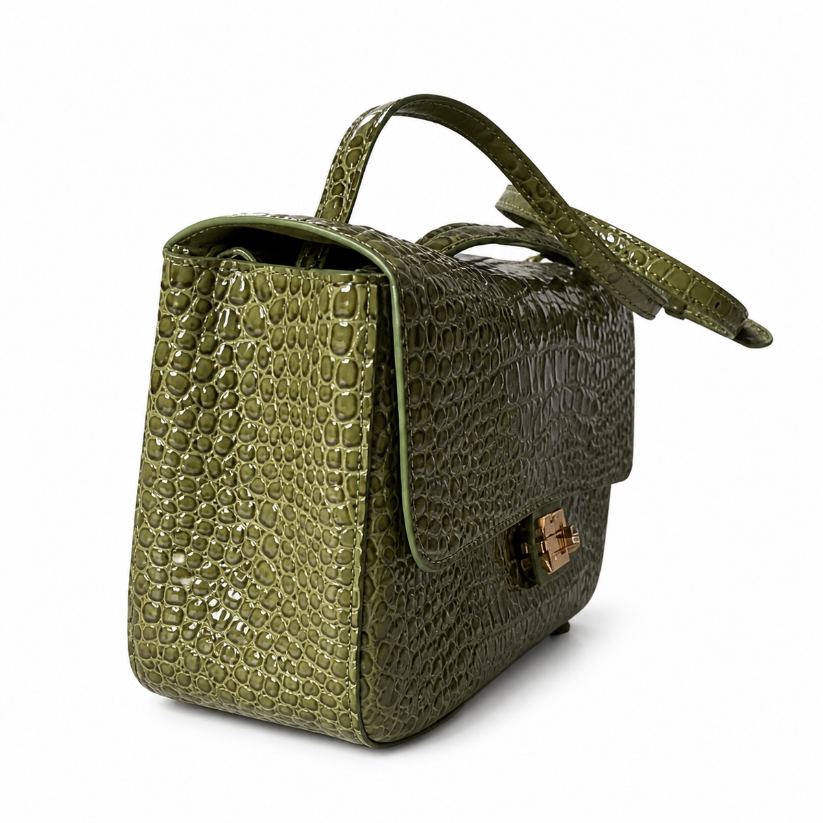 Chanel Classic Double Flap Bag Olive Green Crocodile-Embossed Leather | Gold CC — 32cm