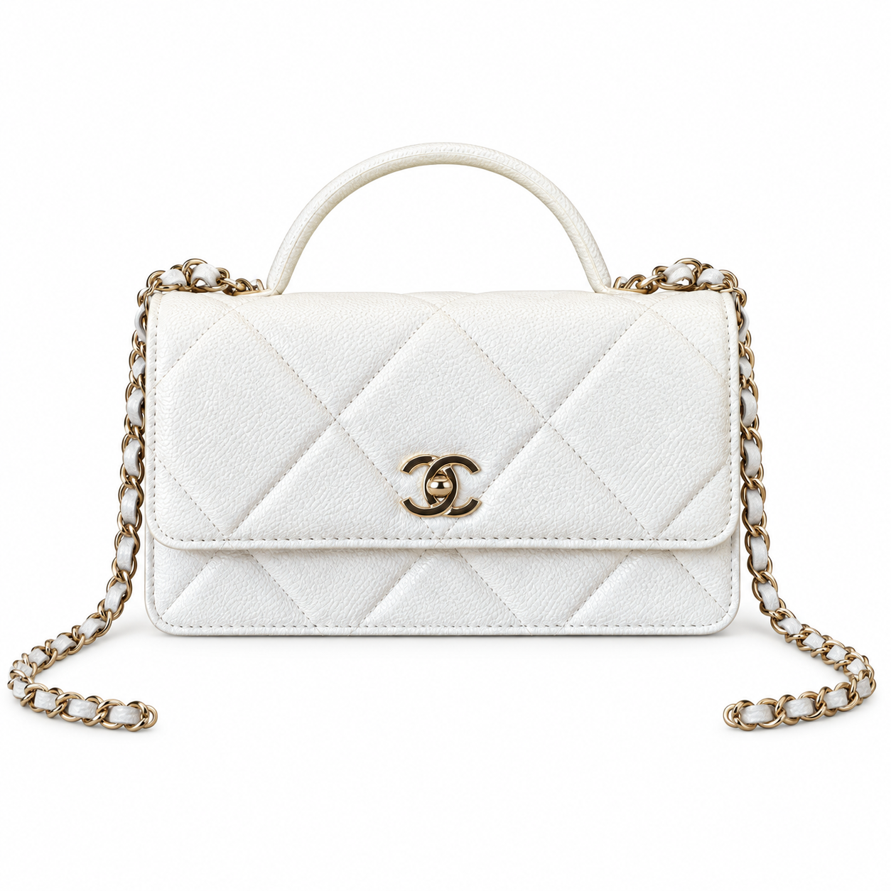 Chanel Trendy CC Quilted Iridescent Calfskin Top Handle WOC Ivory 19cm