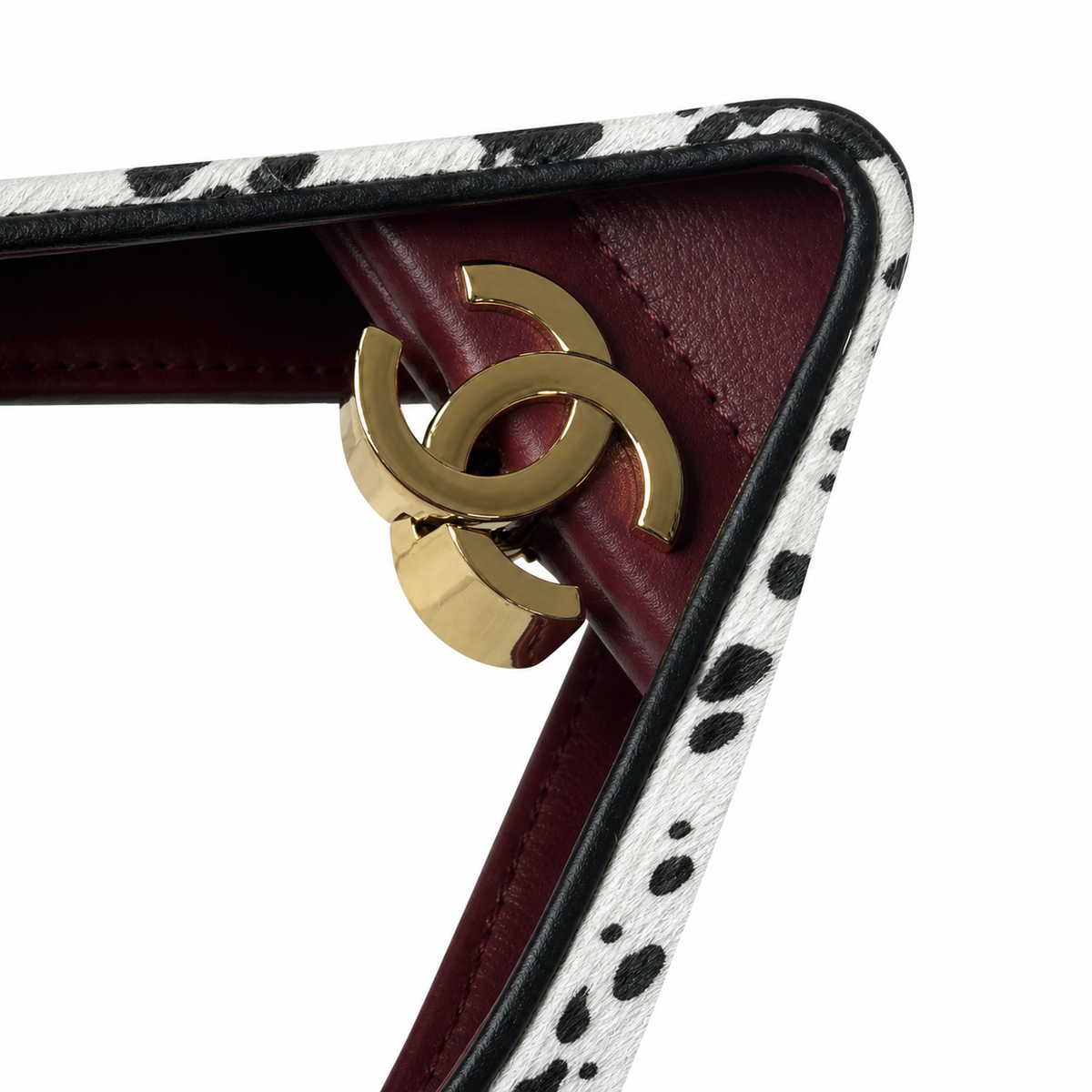 Chanel White Leather Ink-Splatter Triangle Pyramid Bag | Oxblood Handle & Interior — 23cm