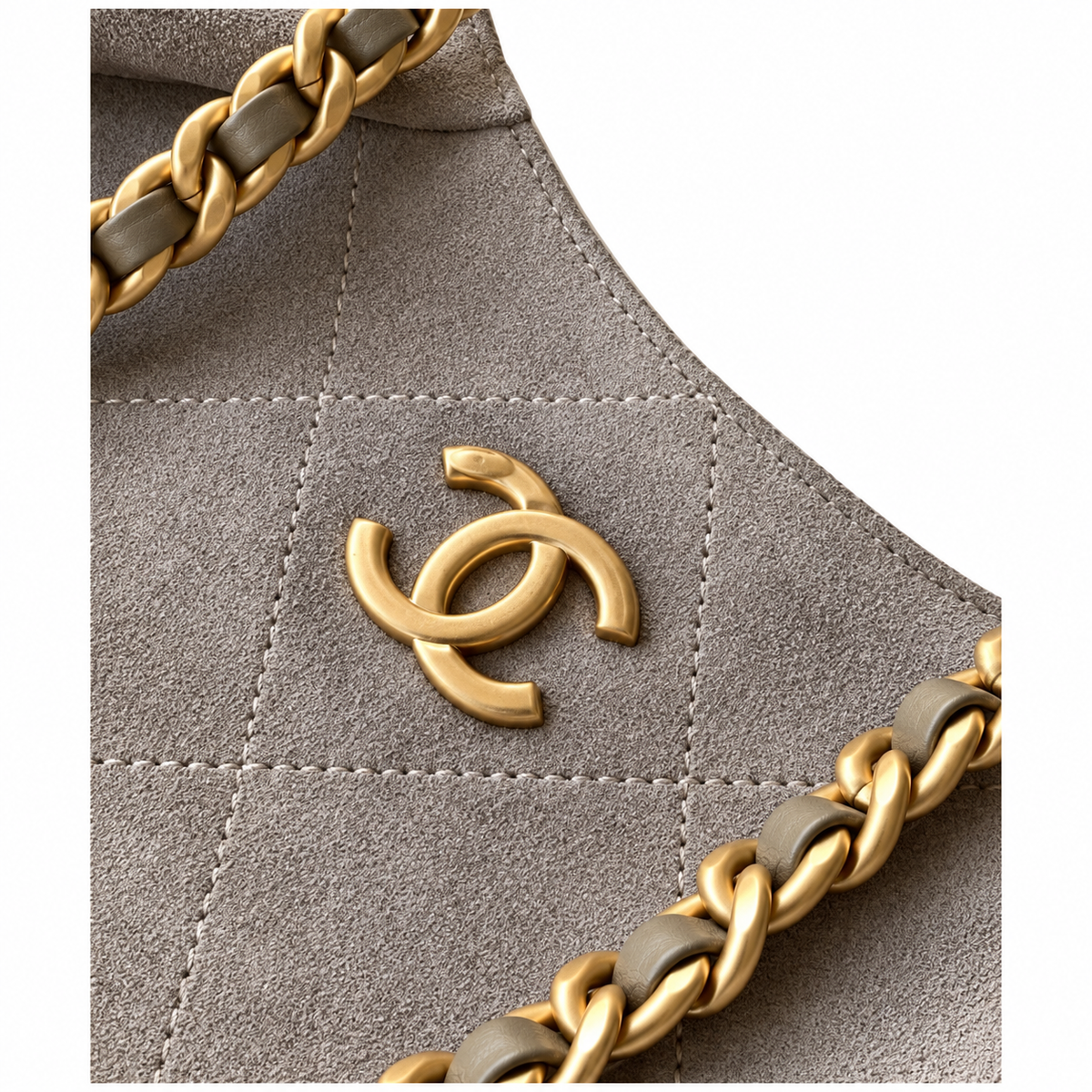 Chanel Quilted Suede Large Hobo Bag Taupe 29×35×13cm