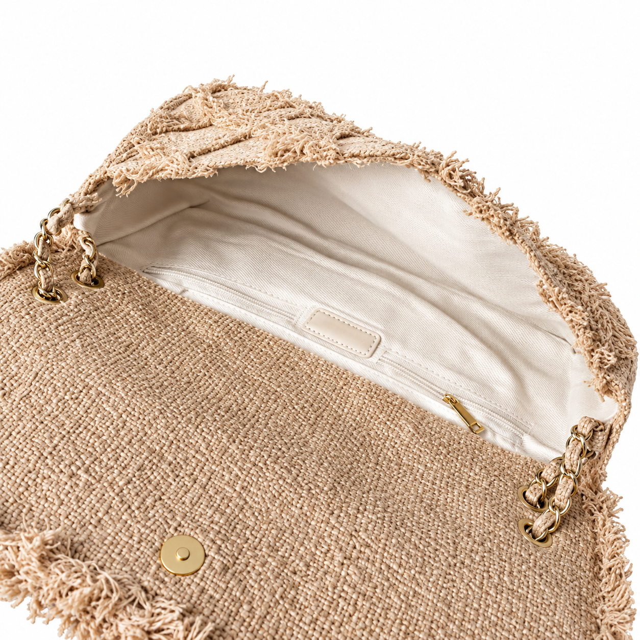 Chanel Large Quilted Raffia Fringe Flap Bag Natural Beige 38cm