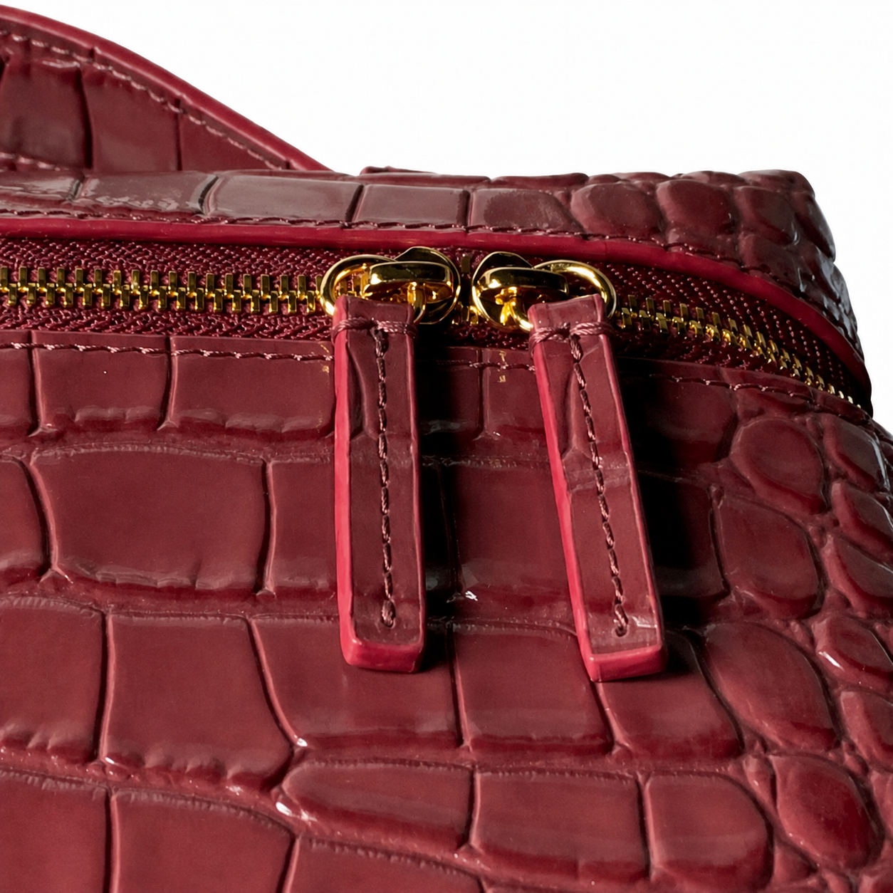 Chanel Burgundy Croc-Embossed Structured Box Bag | Full-Width Front Zip & Gold Chain