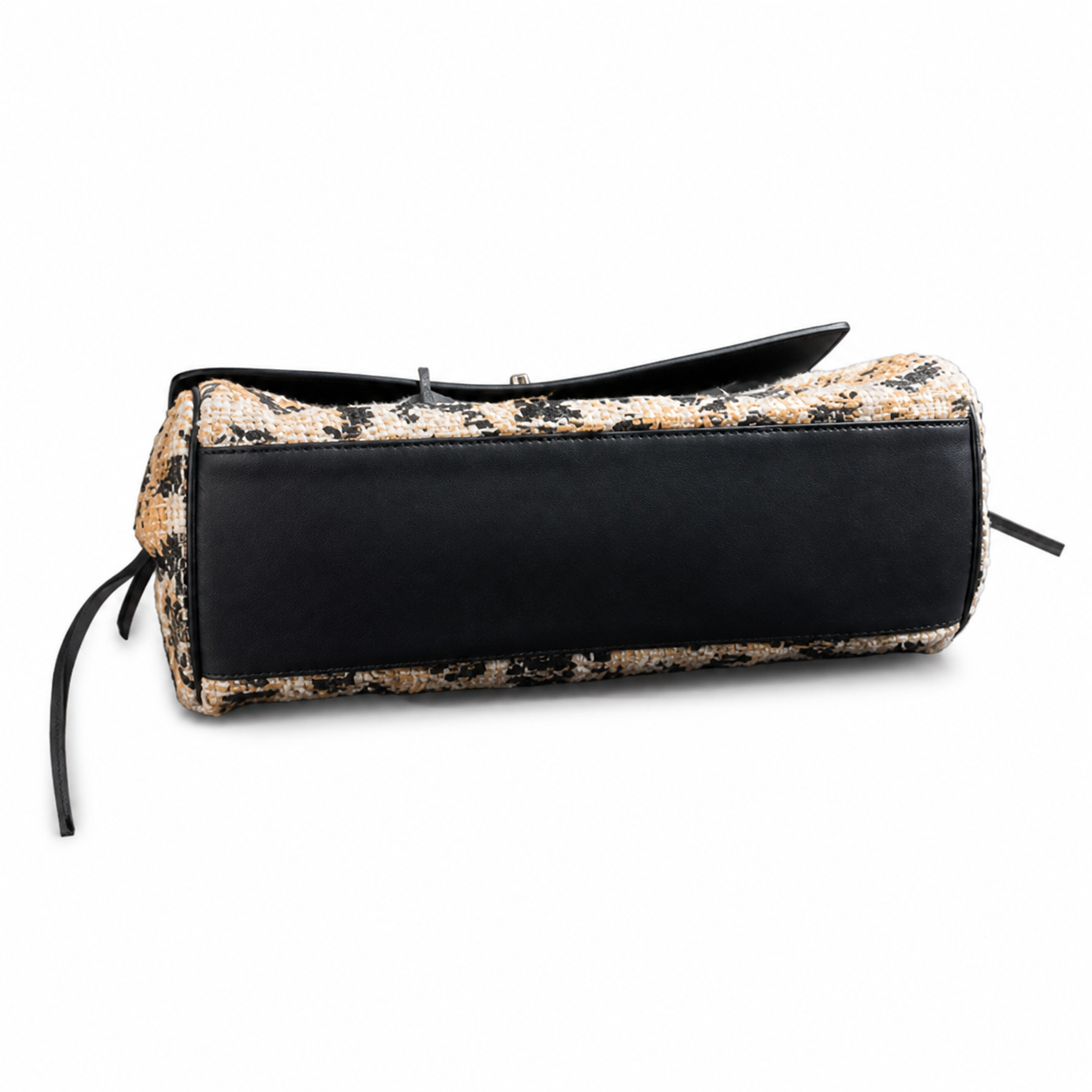 Chanel Medium Shopping Tote Abstract Camel & Black Bouclé Tweed | Detachable Leather Flap Pocket — 38cm