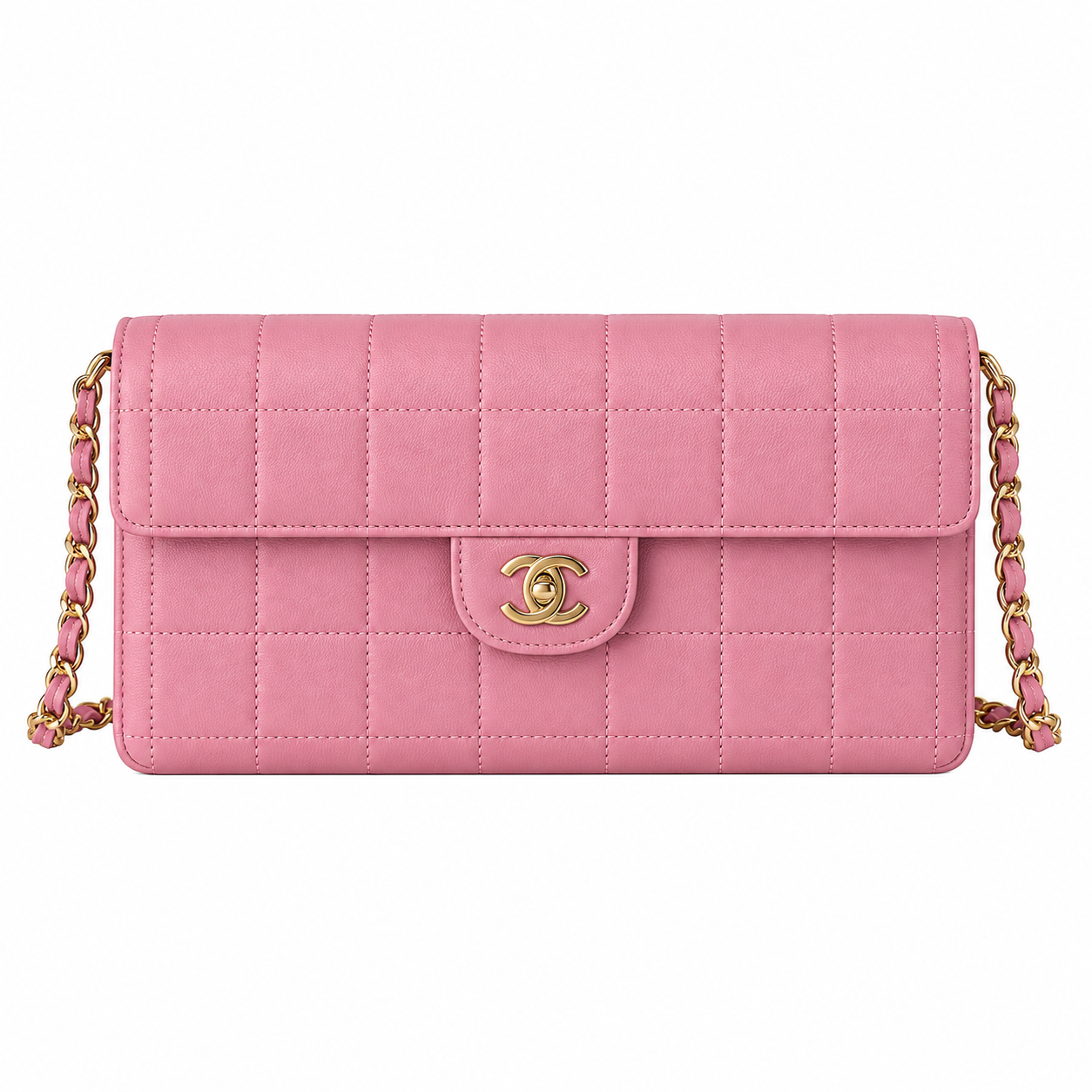 Chanel Square Quilted Lambskin East West Flap Bag Pink Gold 26cm