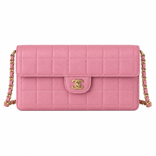 Chanel Square Quilted Lambskin East West Flap Bag Pink Gold 26cm