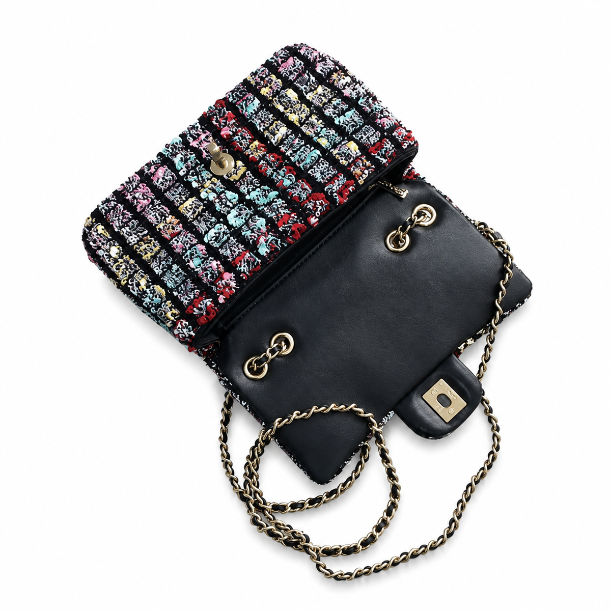 Chanel Multicolour Ring-Sequin Grid Flap Bag | Raised Black Velvet Framework, Stained-Glass Mosaic & Antique Gold CC