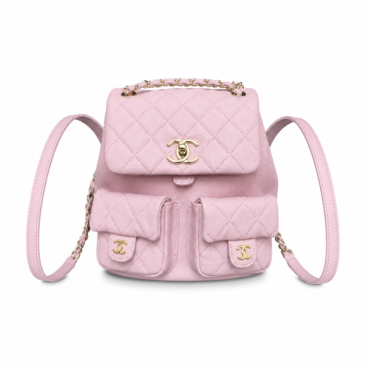 Chanel Duma Caviar Backpack | CC Turn-Lock Gold Chain Lavender — 20.5x20cm