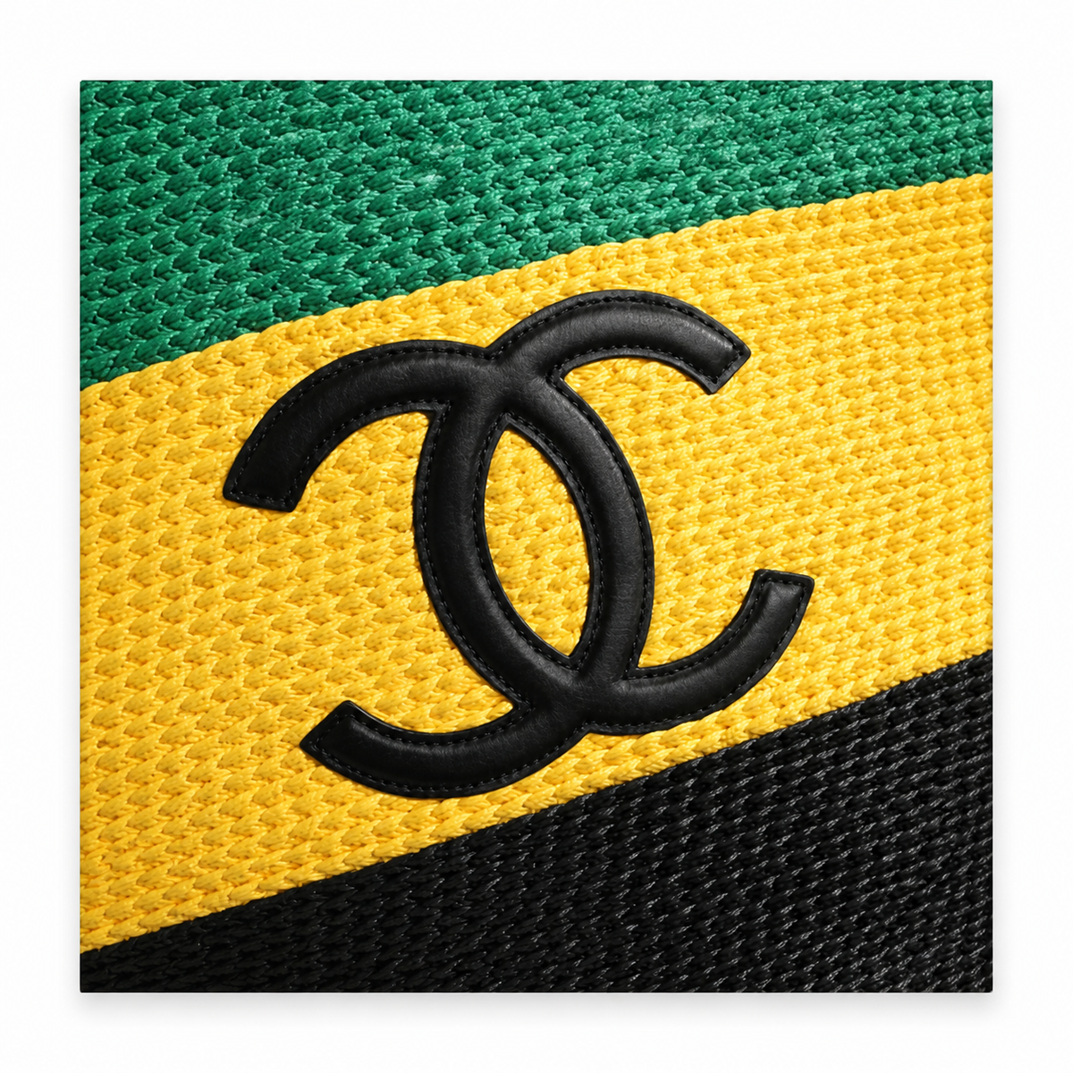 Chanel Green, Yellow & Black Raffia Market Tote | Woven CC & Leather Handles — 58cm