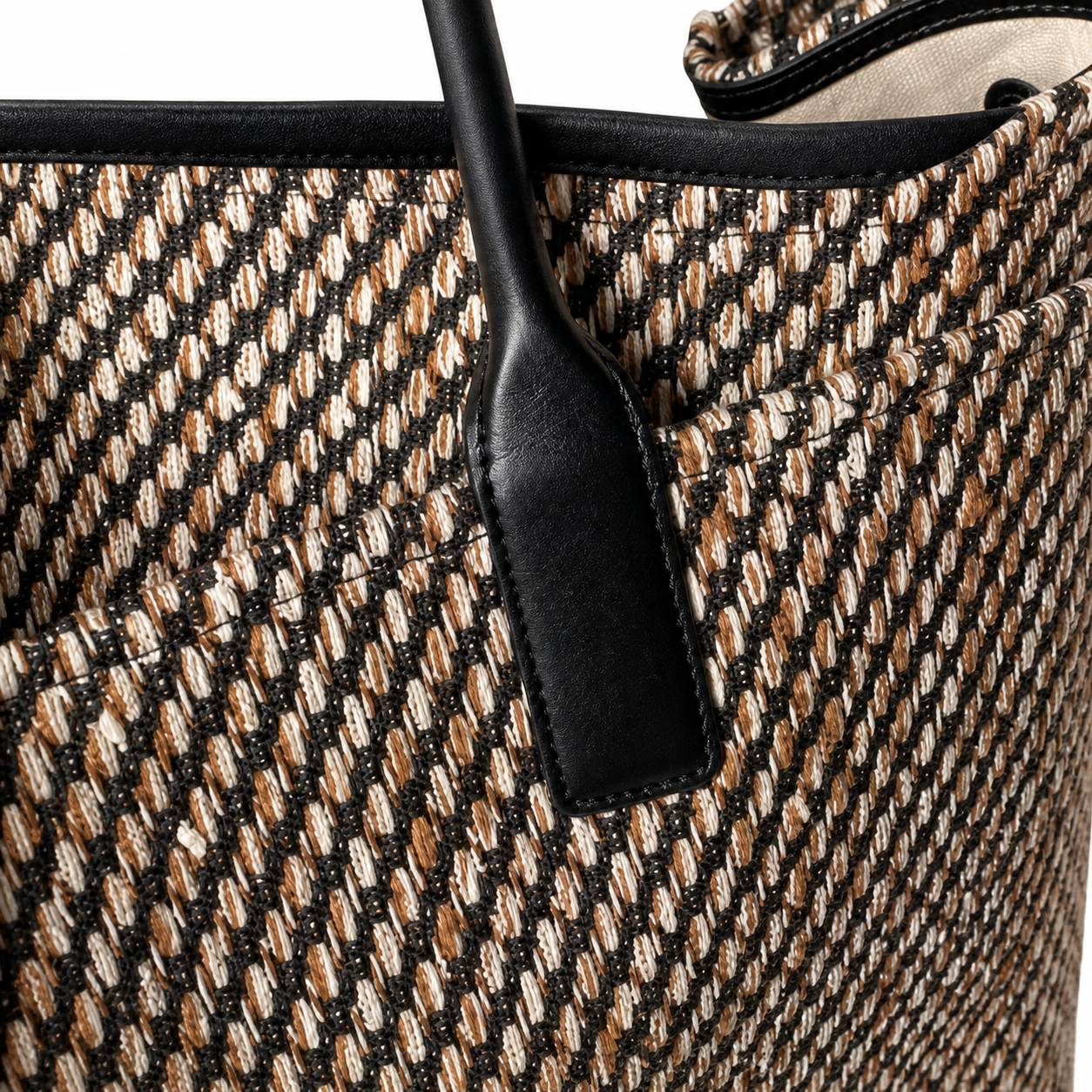 Chanel Large Tote Bag Black & Ivory Diagonal Tweed & Black Leather | Antiqued Gold CC — 43cm