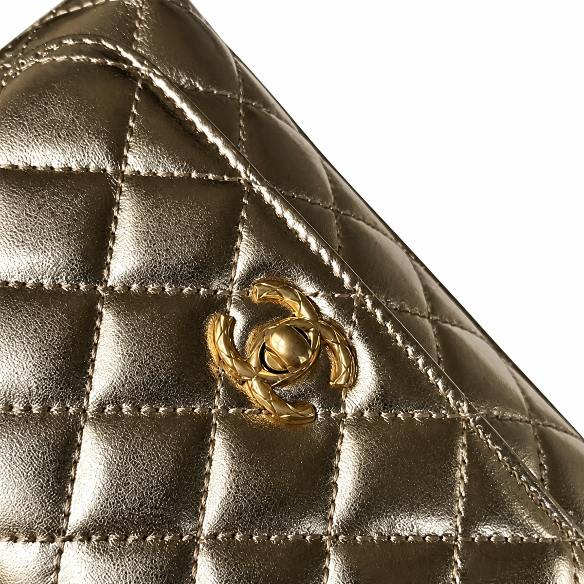 Chanel Champagne Gold Quilted Lambskin Mini Flap | Camellia Turn-Lock & Jeweled Handle — 19cm