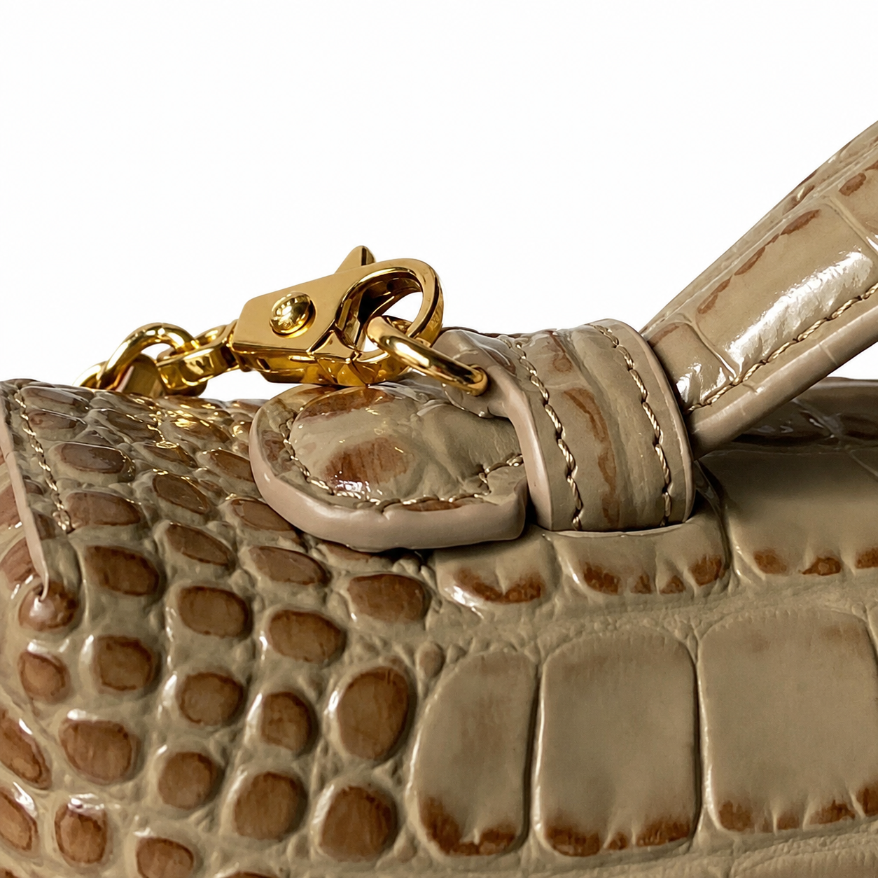 Chanel Taupe Croc-Embossed Structured Box Bag | Full-Width Front Zip & Antique Gold Chain