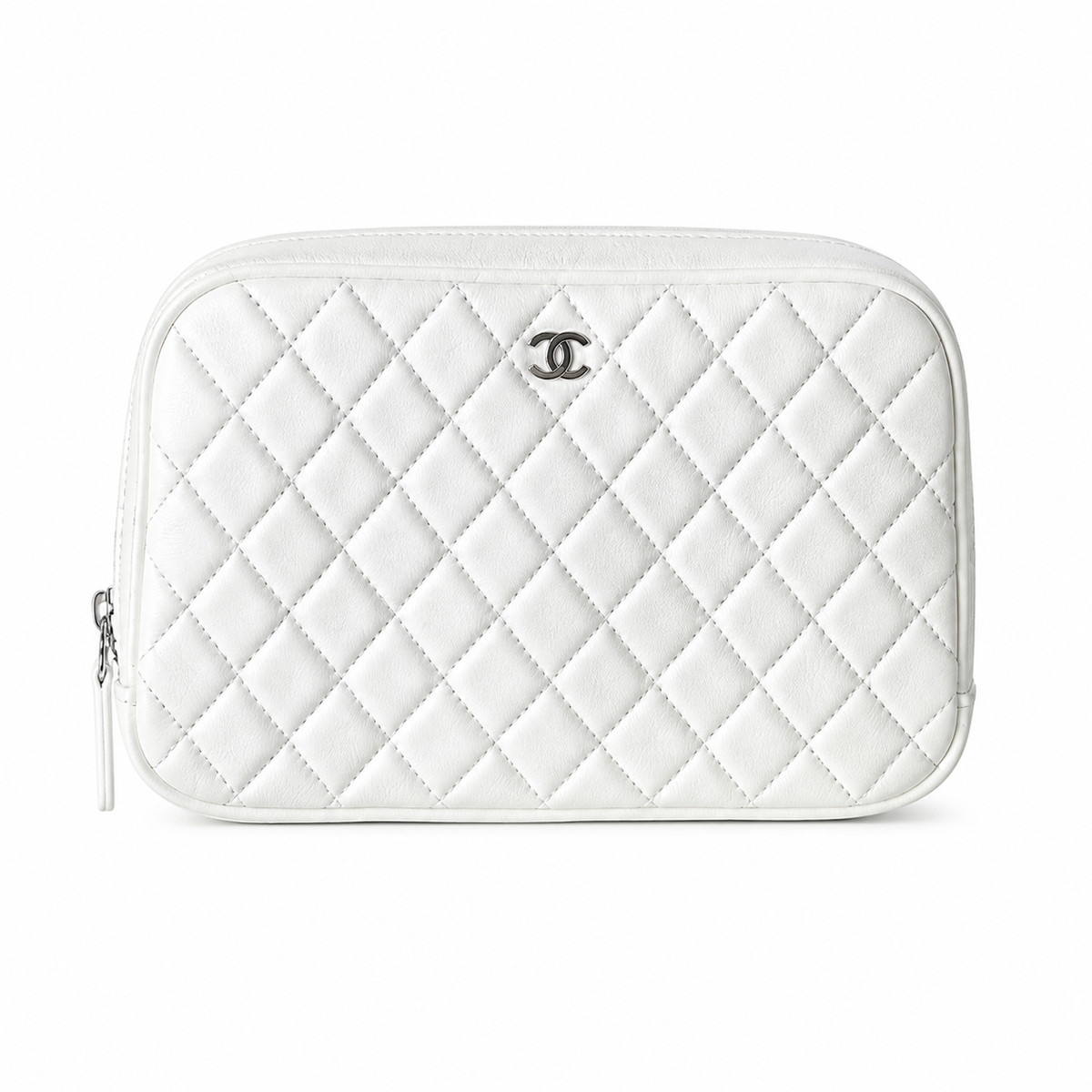 Chanel CC Quilted Mini Vanity Case Bag | Beige & Gold Chain — 21cm