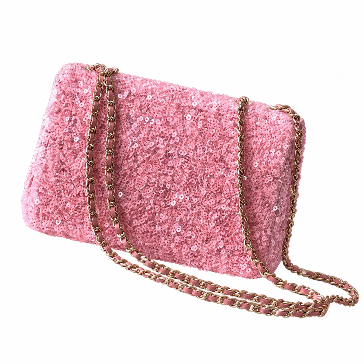 Chanel Small Flap Bag Candy Pink Full-Coverage Large Sequin | Gold CC Turn-Lock — 20cm
