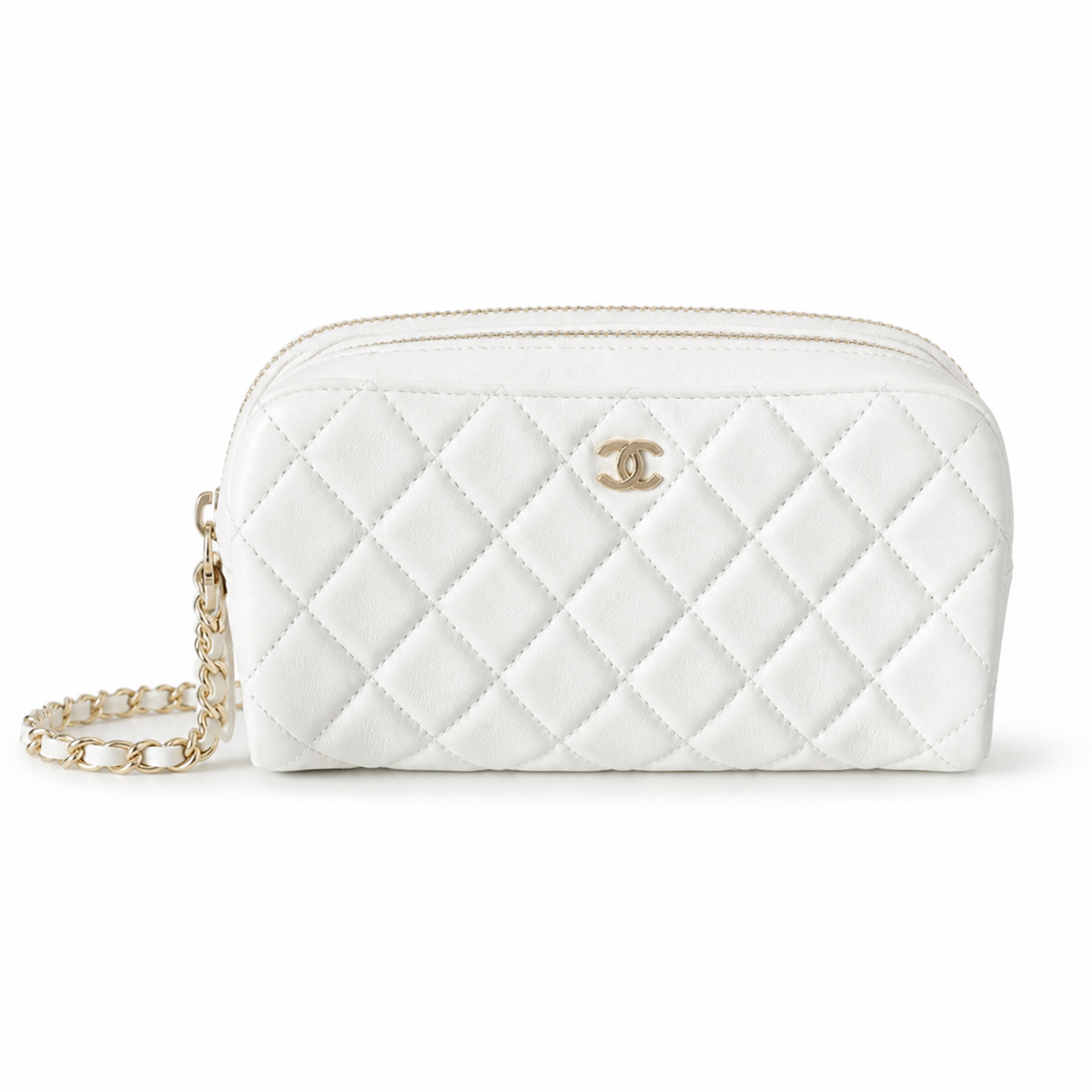 Chanel CC Quilted Vanity Case Bag | Built-In Mirror & Gold Chain — 18cm