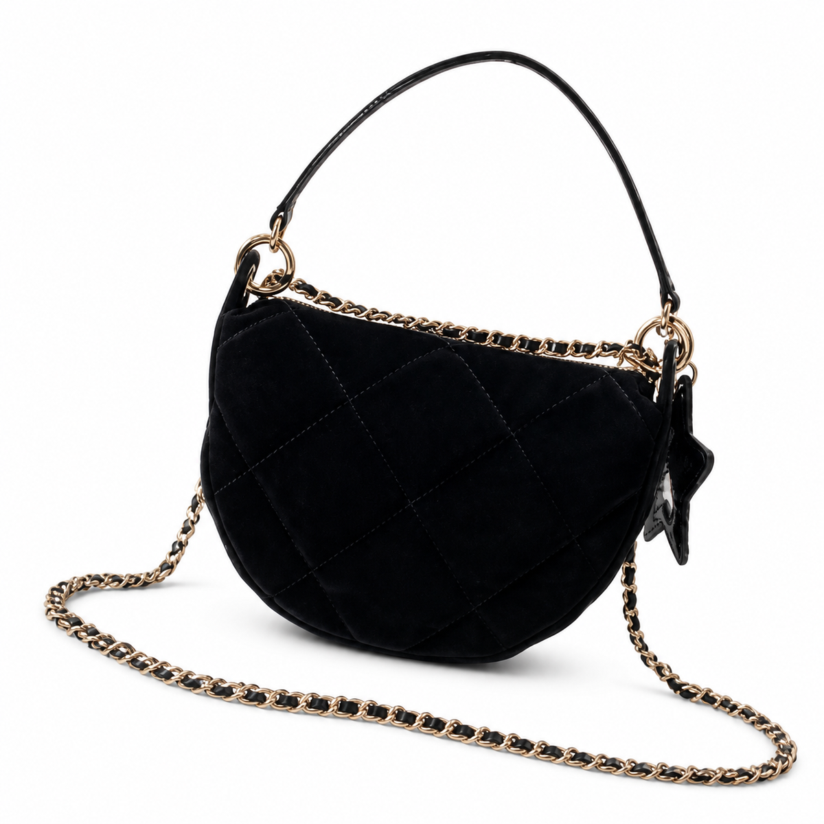 Chanel Black Suede Vertical Quilt Flap Bag | Oversized Gold CC Turn-Lock & CHANEL-Engraved Chain Ring
