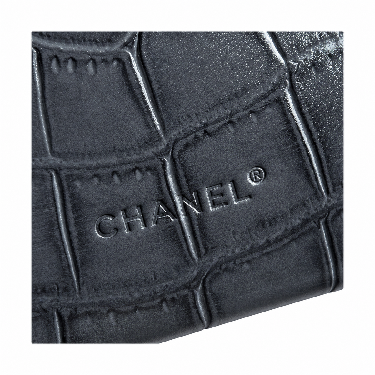 Chanel Slate Blue-Grey Croc Zip-Top Boxy Tote | Gold CC & Burgundy Interior — 29cm