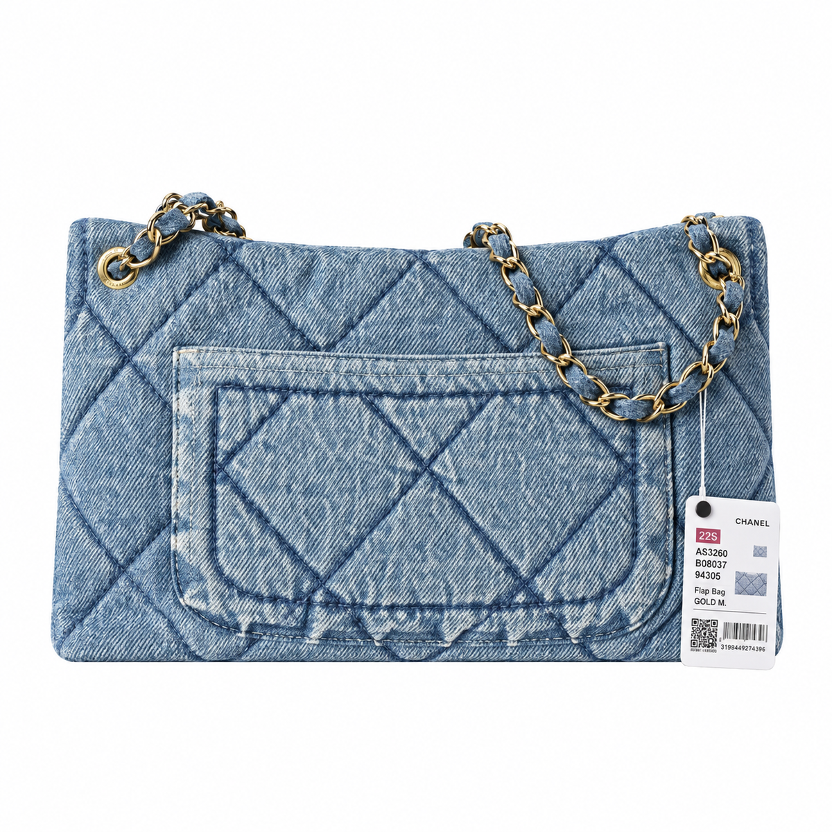 Chanel Quilted Denim Large Shopping Bag Blue 25.5×38×10.5cm