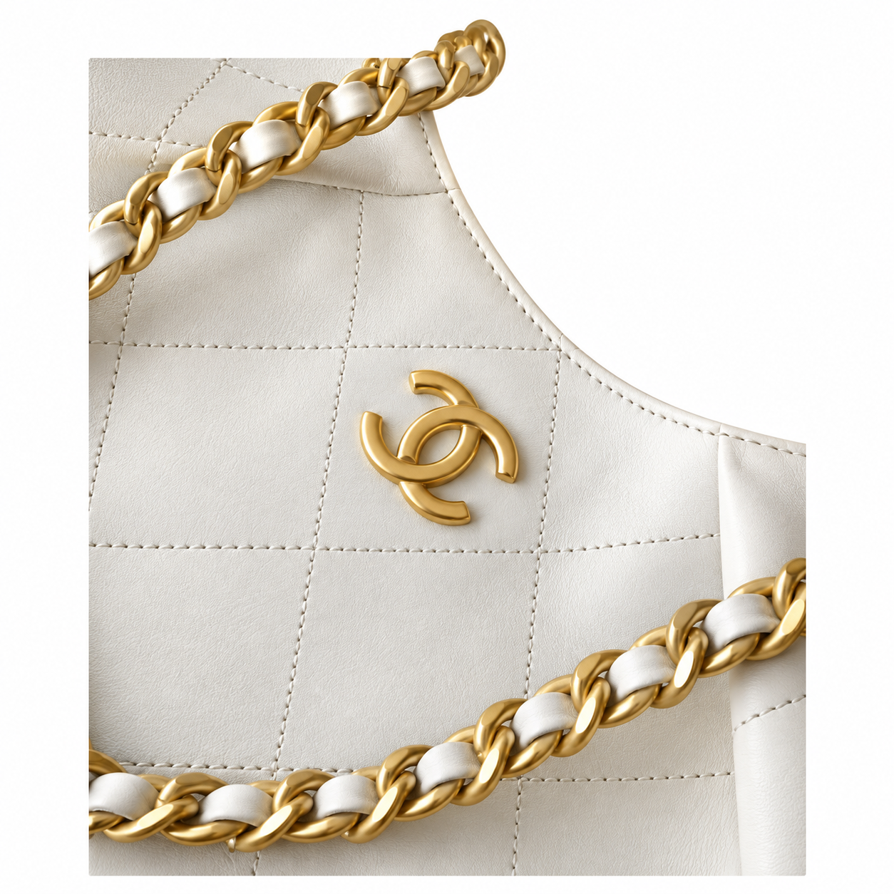 Chanel Quilted Leather Large Hobo Bag Ivory 29×35×13cm