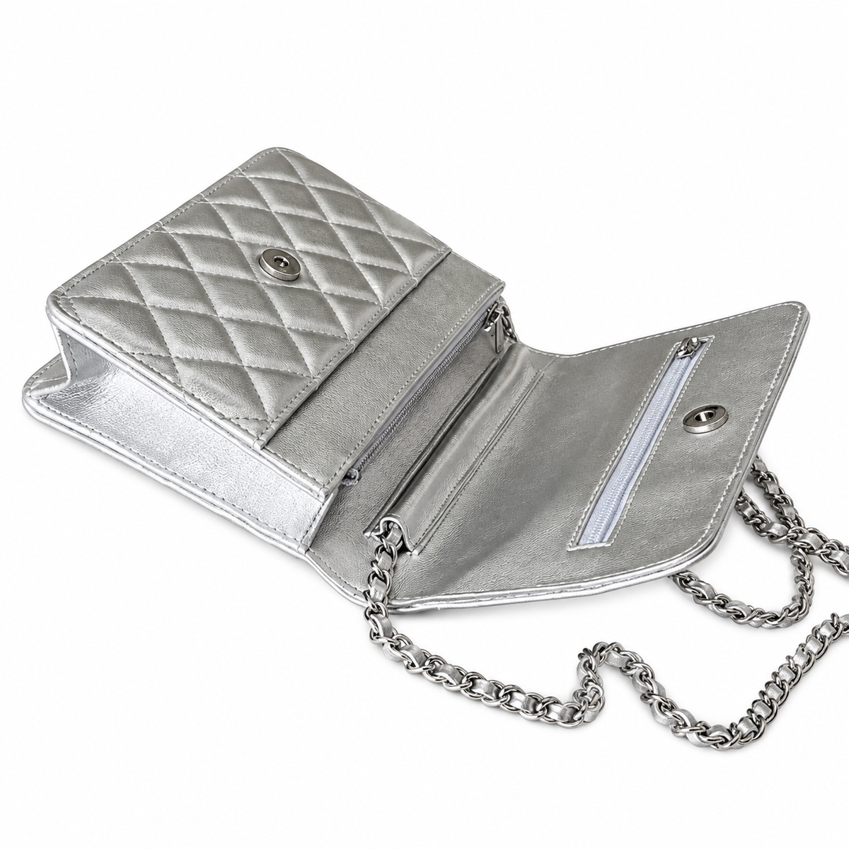 Chanel Wallet on Chain Quilted Metallic Lambskin Silver 19cm