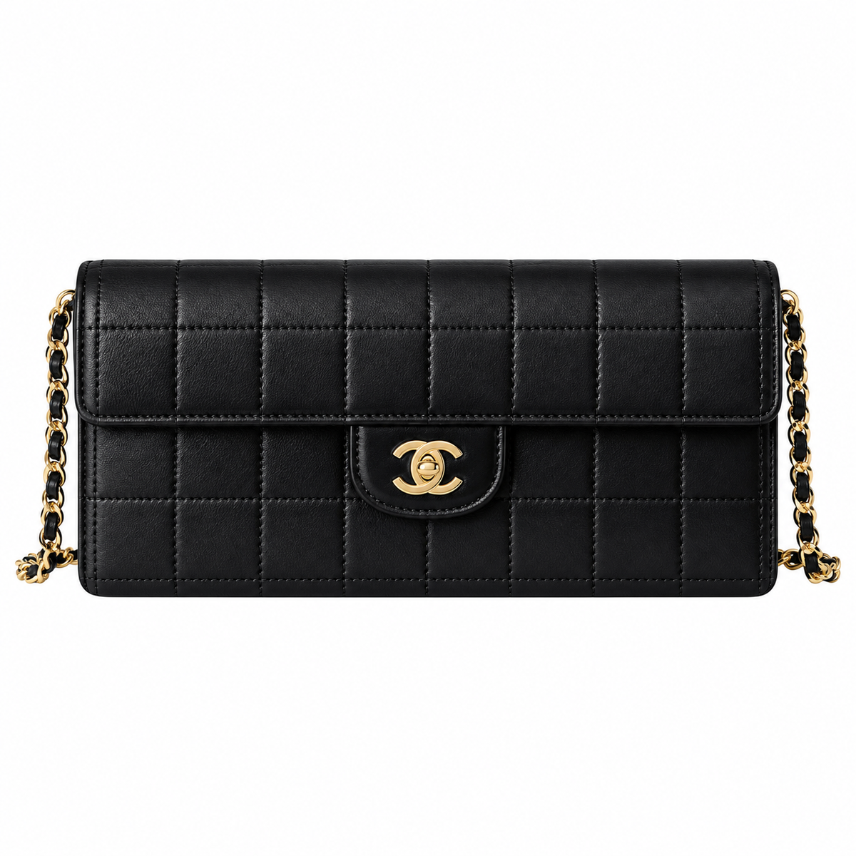 Chanel Square Quilted Lambskin East West Flap Bag Black 26cm
