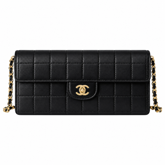 Chanel Square Quilted Lambskin East West Flap Bag Black 26cm