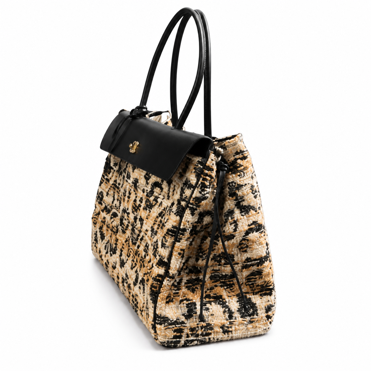 Chanel Large Tote Bag Leopard-Print Tweed & Black Leather Flap | Gold CC Turn-Lock — 43cm