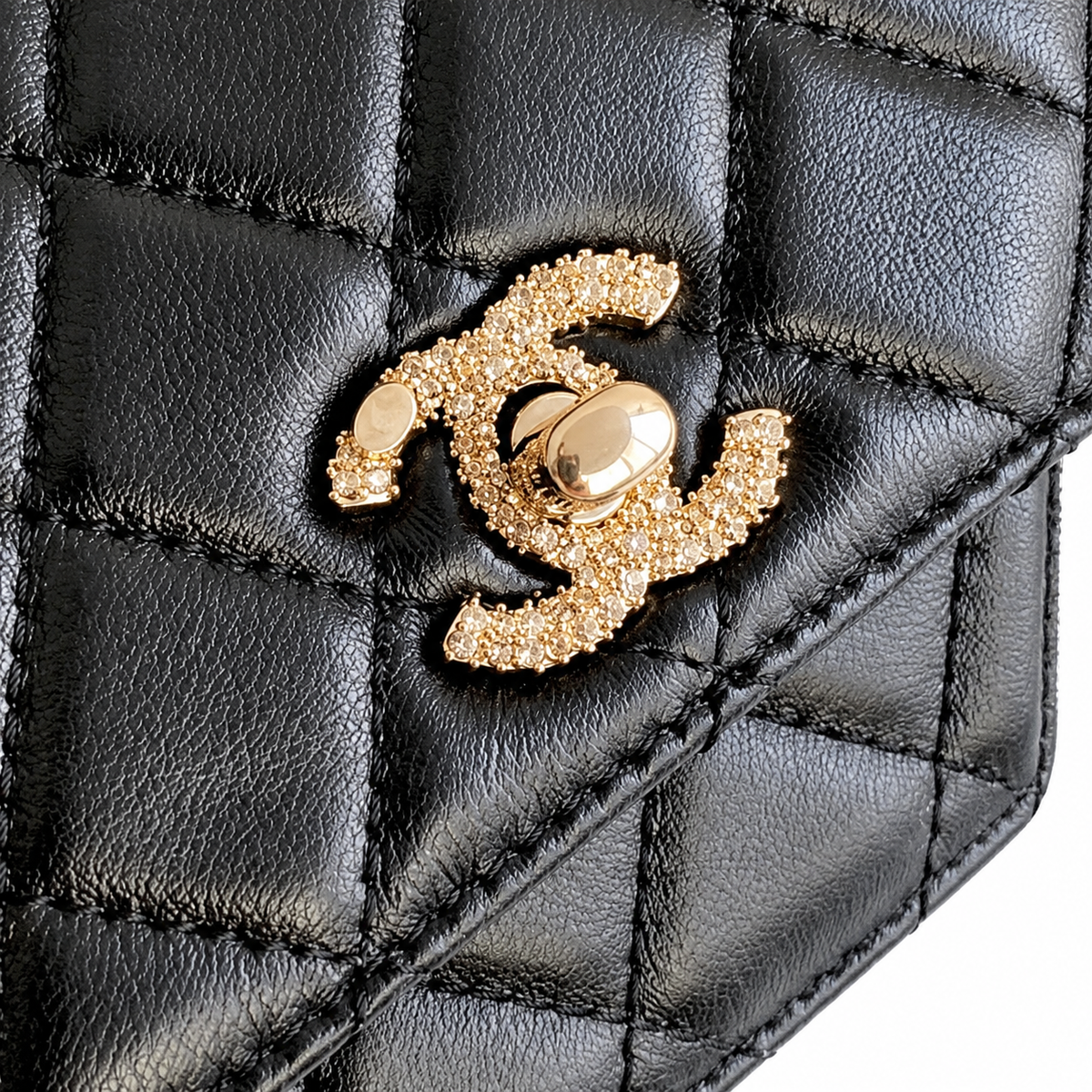 Chanel Black Quilted Lambskin Flap Bag with Crystal Frame Bar & Silver Chain