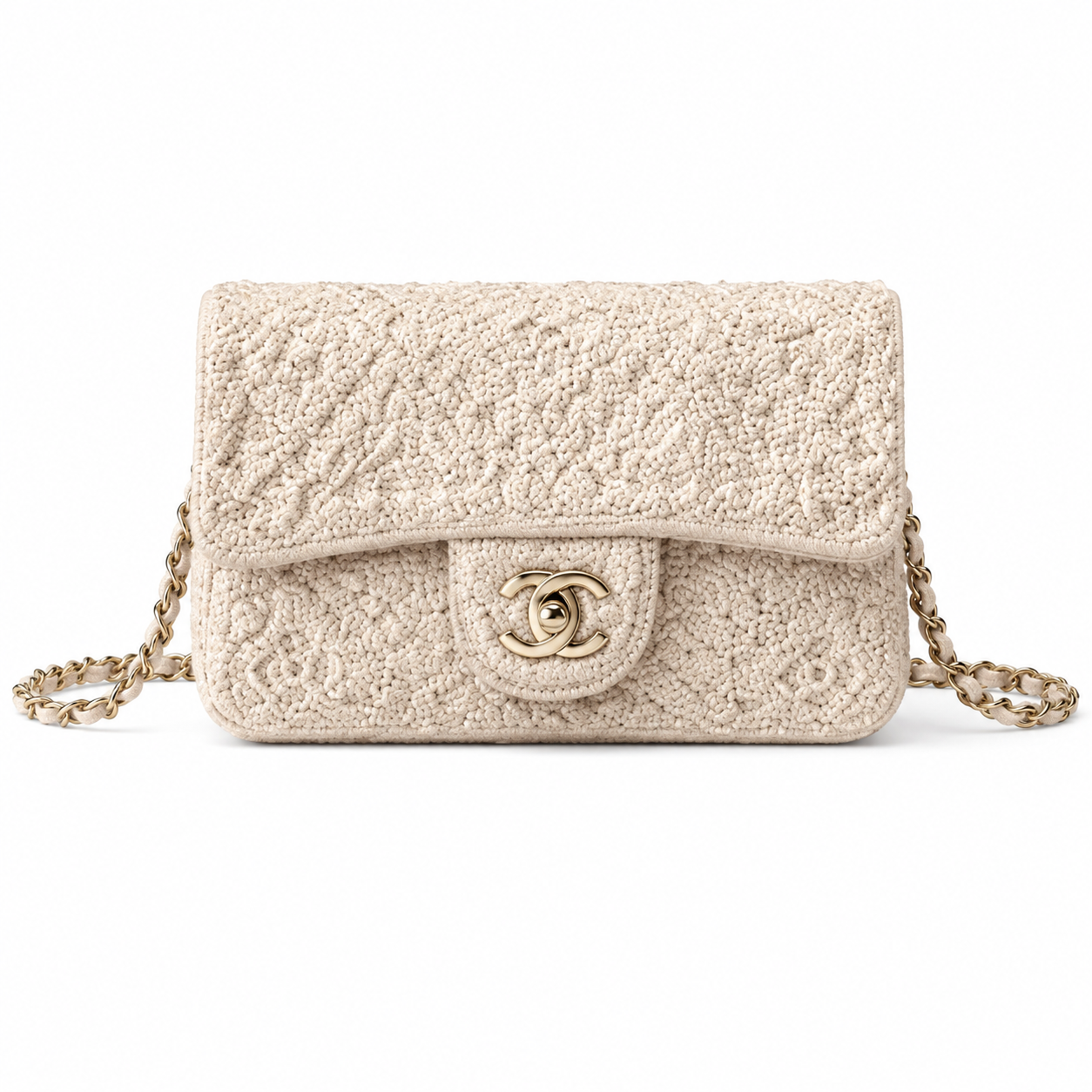 Chanel Ivory Beaded Embroidery Flap Bag | Full-Surface Floral Beadwork & Champagne Gold Hardware