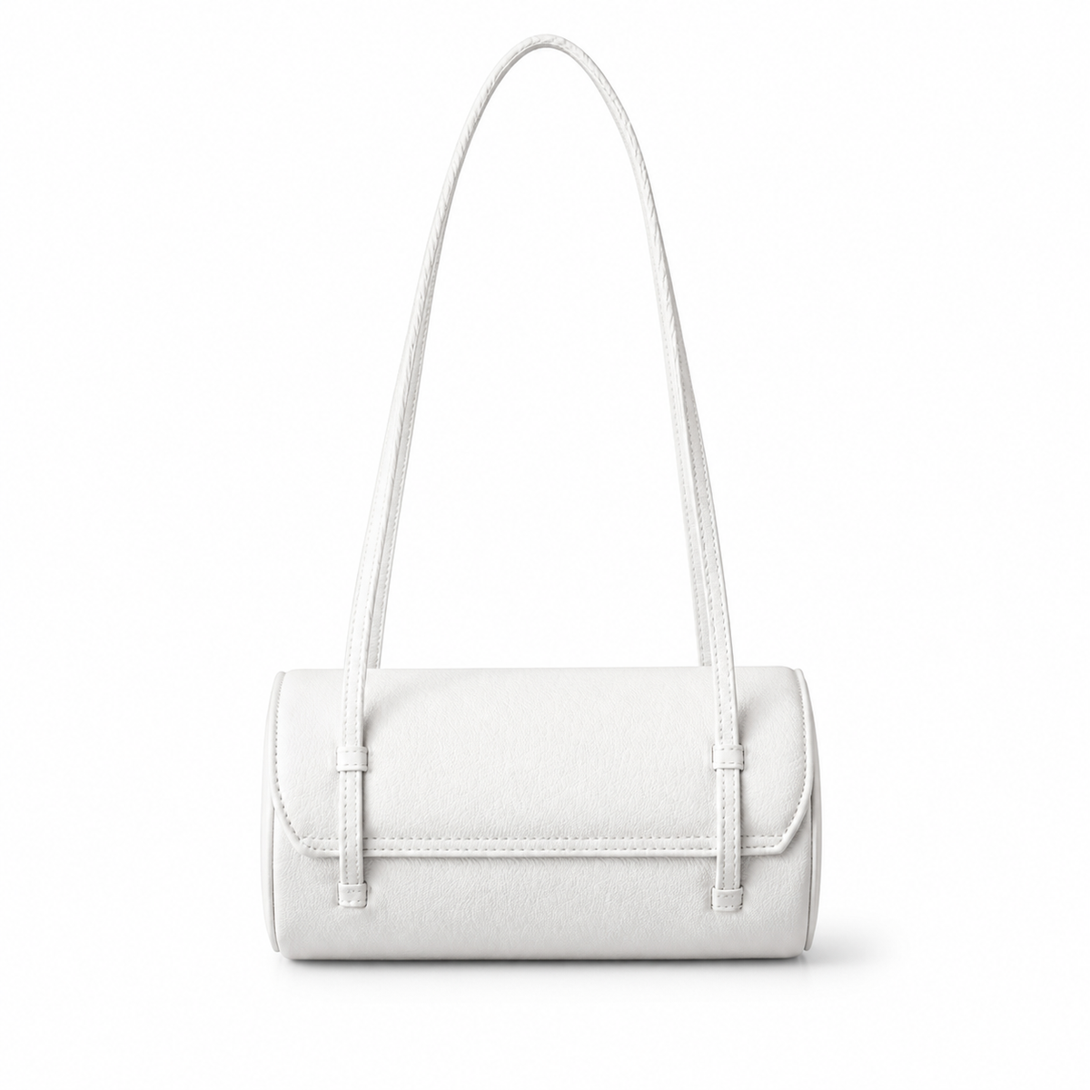 Chanel White Caviar Cylindrical Shoulder Bag | Flat Leather Strap — 20cm