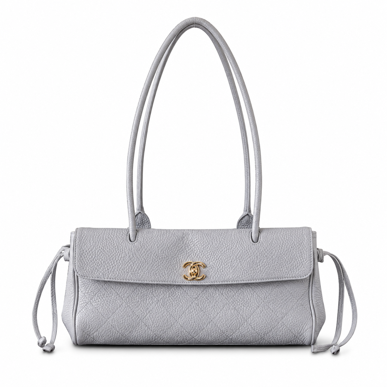 Chanel Lavender Grey Quilted Caviar Flap Tote | Dual Handles & Side Drawstring Detail