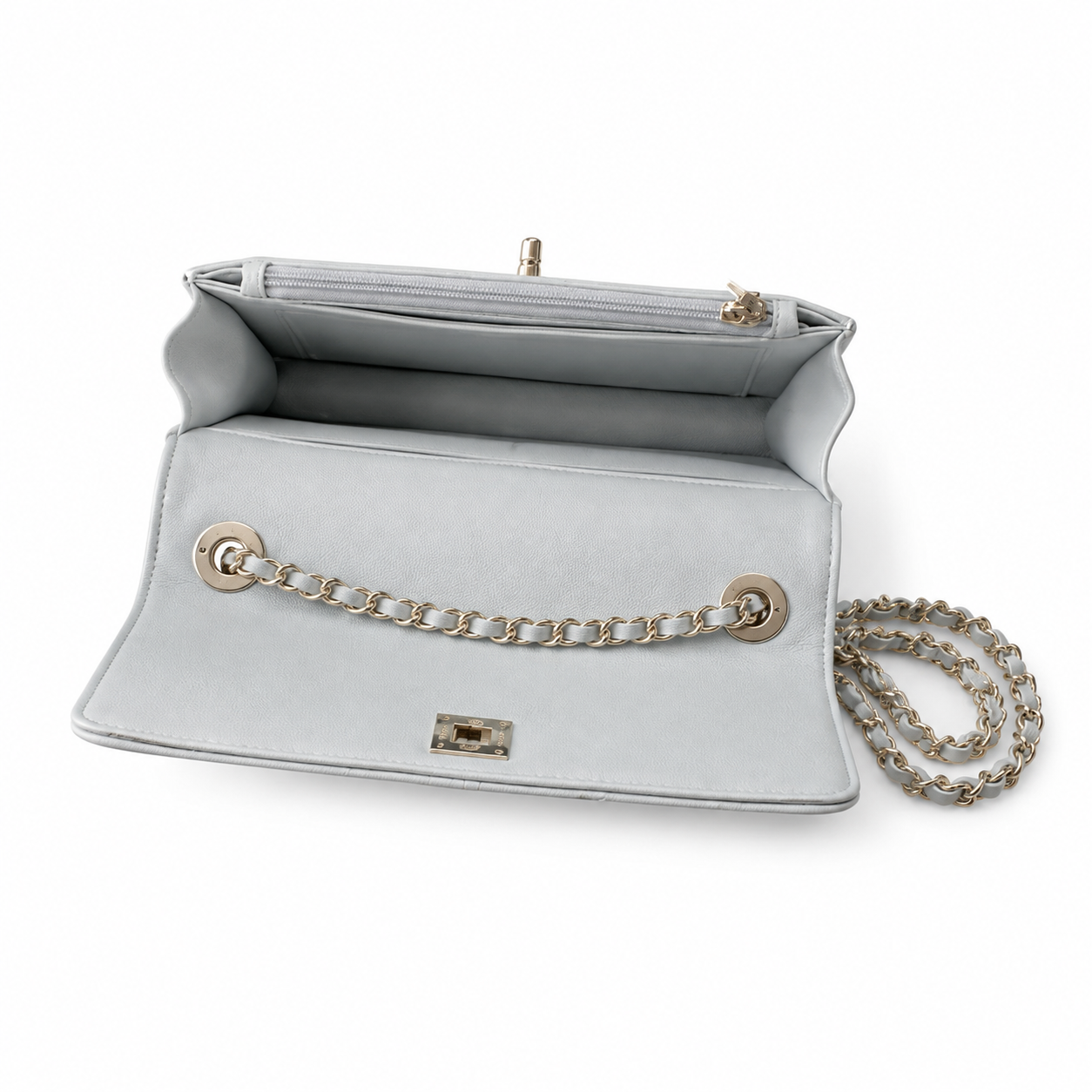 Chanel Ice Blue Quilted Lambskin Flap Bag with Pearl CC Turn-Lock